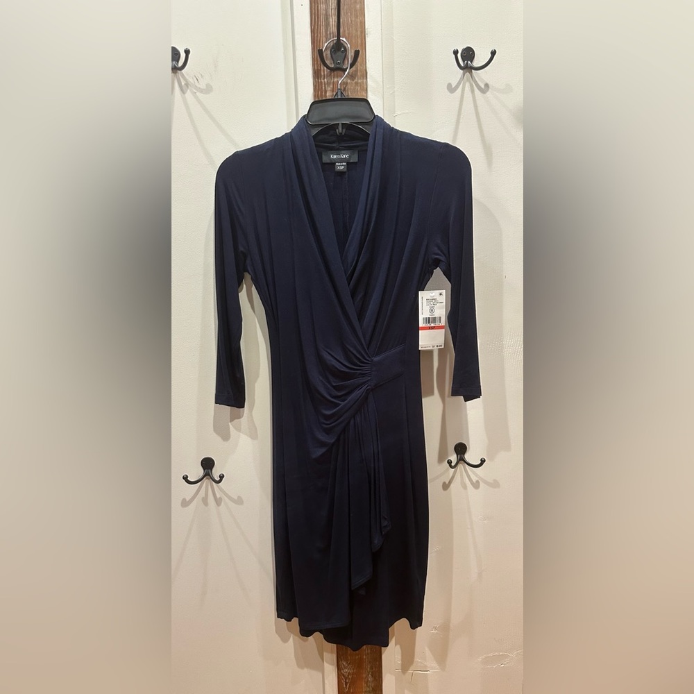 Karen Kane Cascade Wrap dress in Navy